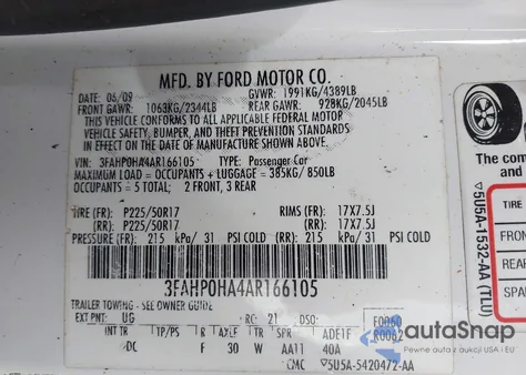 2010 Ford Fusion Se из США, поврежденный, VIN 3FAHP0HA4AR166105